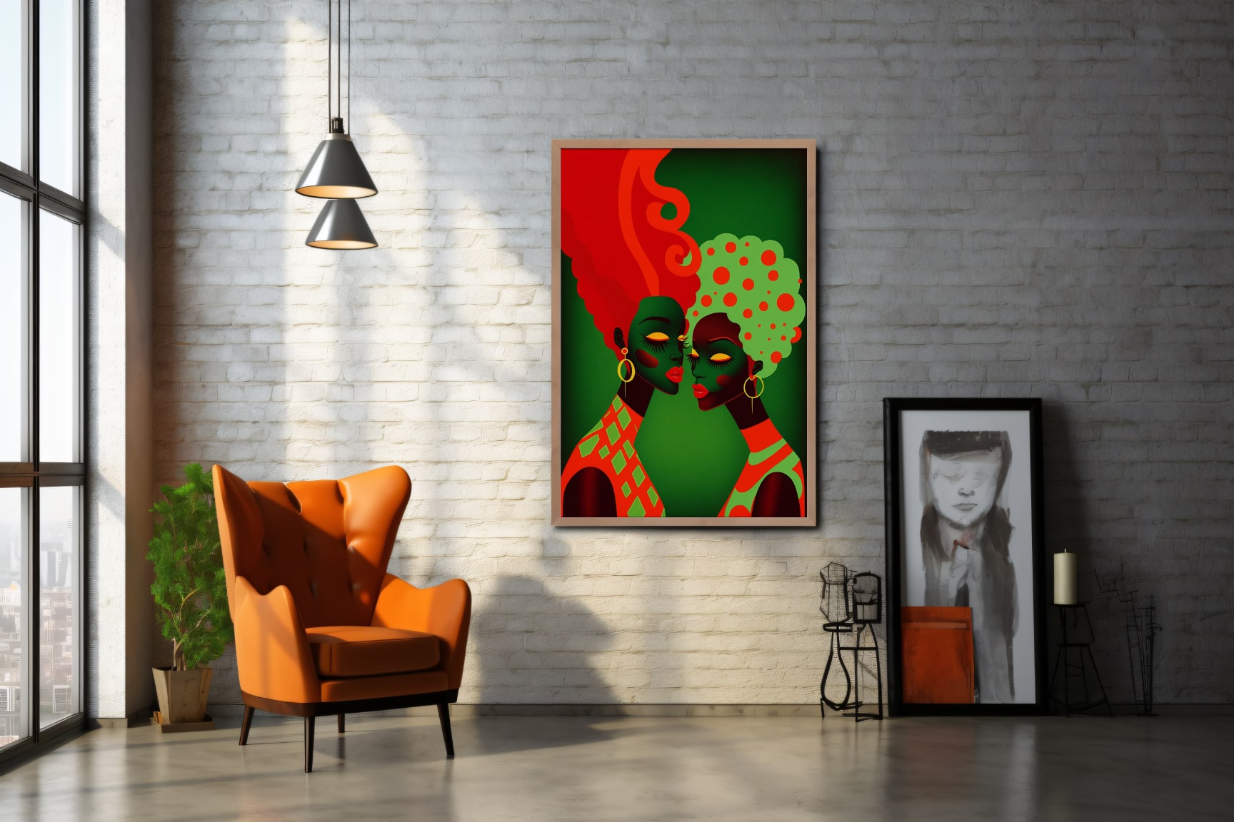 A bold illusterWS portait of two alien women with enormous hair